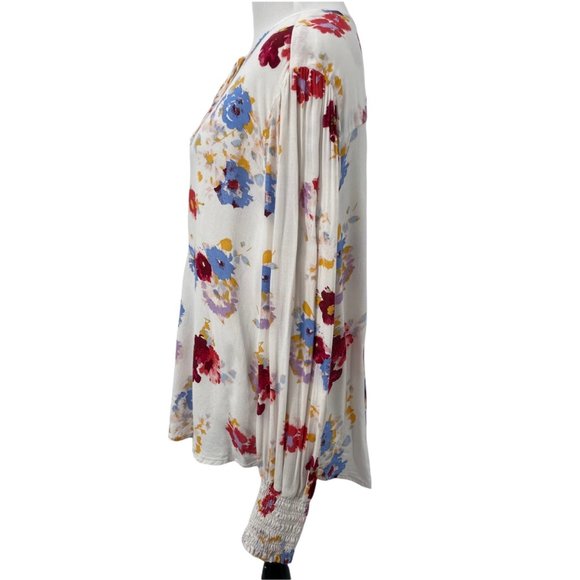 Lucky Brand SZ Large Multicolor Red Floral Blouse Bold Flower Long Sleeve Top - Picture 3 of 7